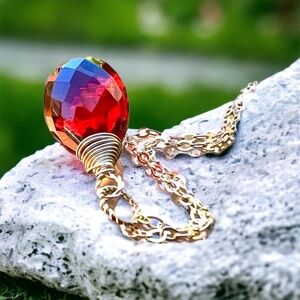 Handmade Red Ruby Pendant, 14k Gold Filled Wire Wrapped Necklace July Birthstone